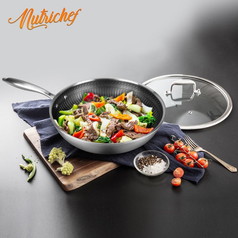 NutriChef Stainless Steel Stir Fry Pan with Lid, 4 of 5