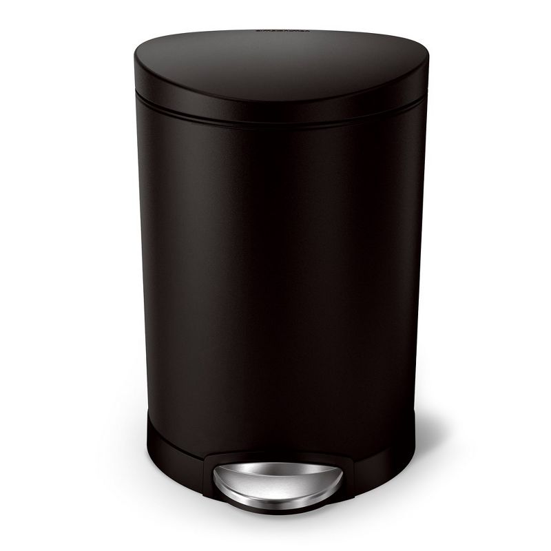 simplehuman 6L Semi-Round Step Bathroom Trash Can, Matte Black Stainless Steel, 2 of 5