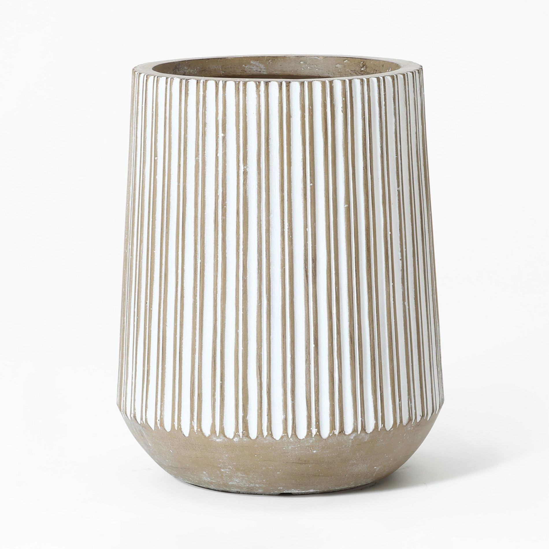 LuxenHome 16.1" H Handmade MgO Tall Planter, Indoor Outdoor Plant Pot with Drainage Hole, Modern Striped Flower Pots for Plants