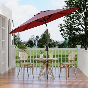 9FT Outdoor Table Patio Umbrella with Button Tilt and Crank Handle for Gardens, Patios, Backyards and Pools - 1 of 4