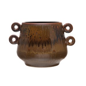 Storied Home Rustic Stoneware Planter with Handles and a Reactive Glaze Finish - 1 of 4