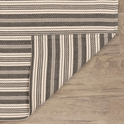 Grey and Ivory Stripe Handwoven Synthetic 4' x 6' Area Rug