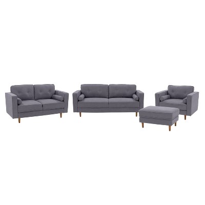 4pcs Mulberry Fabric Upholstered Modern Sofa Loveseat and Accent Chair Set - CorLiving