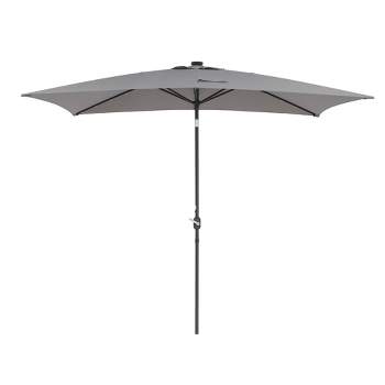 10' x 6.5' Solar LED Patio Umbrella with Tilt and Crank Lift Gray - Wellfor