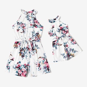 PATPAT Family Matching Outfits Mommy and Me Polka Dots Women Girls Jumpsuits  Vacation Summer  Halter Rompers - 1 of 4