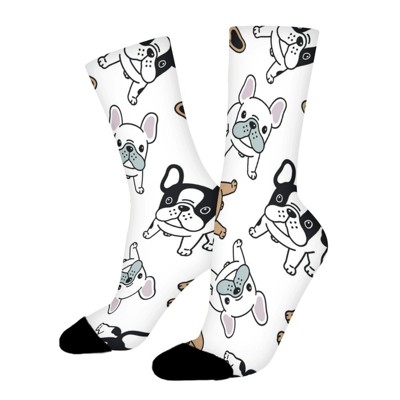 French Bull Dog Women Printed Crew Socks Funny Funky Socks Soft Polyester Novelty Gifts for Artists Men
