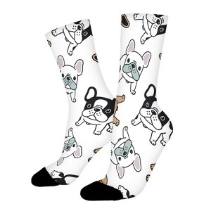French Bull Dog Women Printed Crew Socks Funny Funky Socks Soft Polyester Novelty Gifts for Artists Men - 1 of 1