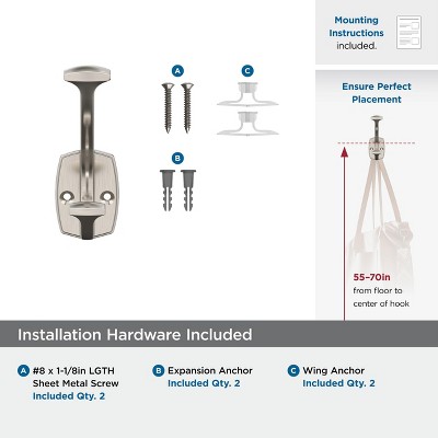 Satin Nickel Double Prong Decorative Metal Wall Hook