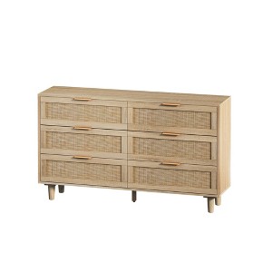 SEVOBAL Dressers 6 Drawer Rattan Storage Cabinet with Chic Design for Ample Bedroom and Living Room Storage, Brown, 15.75"*51.18"*29.72" - 1 of 4