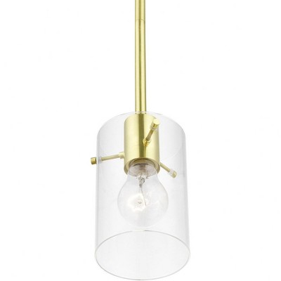 Munich Satin Brass 1-Light Pendant with Clear Glass Shade