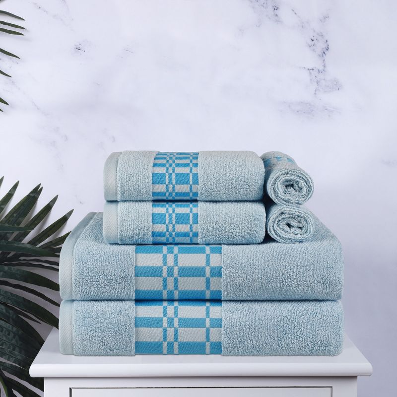 100% Cotton Medium Weight Geometric Border 6 Piece Assorted Bathroom Towel Set by Blue Nile Mills, 2 of 7