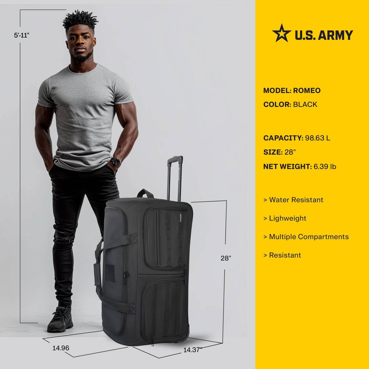 U.S. Army Carry On ROMEO 28" Lightweight Tactical Rolling Duffel Bag - thumbnail 4