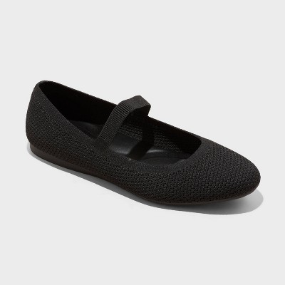 Women's Shiloh Knit Mary Jane Ballet Flats - A New Day™ Black