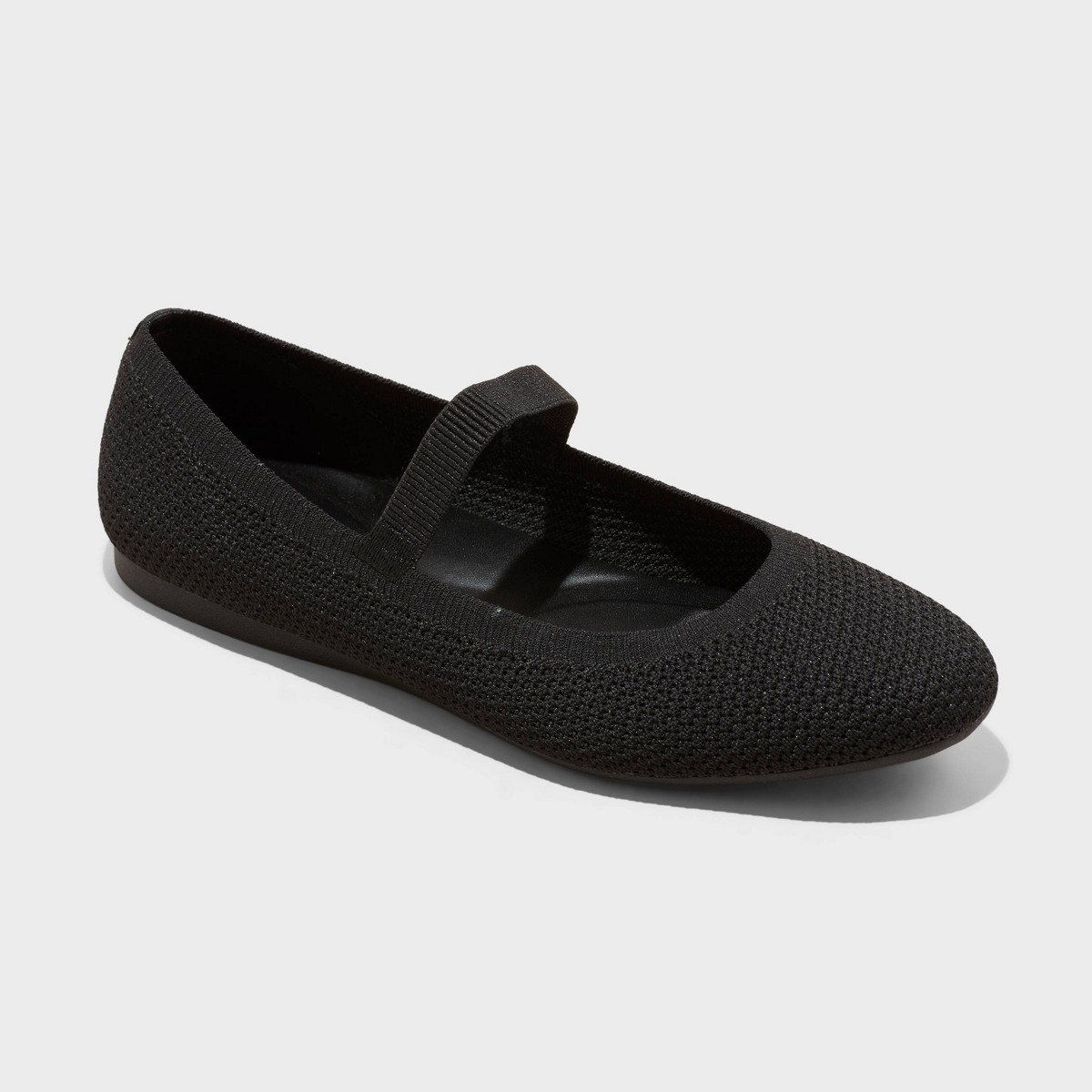 Women's Shiloh Knit Mary Jane Flats - A New Day™ Black 7.5: Pull-On, Removable Footbed, Machine Washable