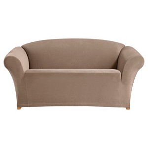 Stretch Pixel Corduroy Loveseat Slipcover Taupe - Sure Fit, Brown