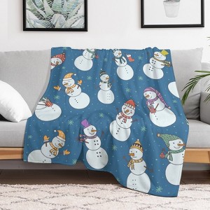Christmas Snowman in Hats Blue Christmas Throw Blanket Soft Fleece Christmas Blanket Cozy Flannel Throw for Couch Bed 60x80 inches - 1 of 1
