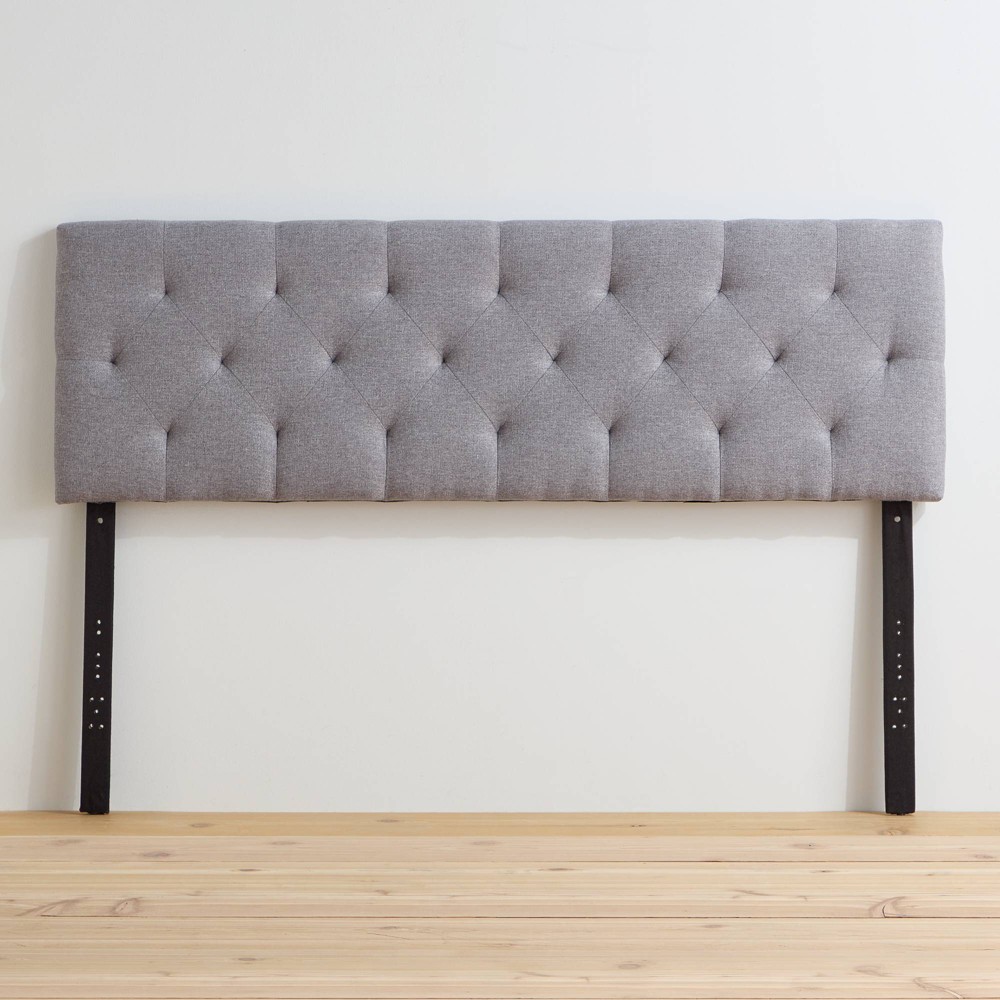 Photos - Bed Frame Queen Emmie Adjustable Upholstered Headboard with Diamond Tufting Stone 