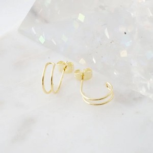 Double Hoop Earrings in Gold, Rose Gold, Silver - Honeycat - 1 of 4