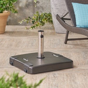 Okak Square Umbrella Base with Stainless Steel Collar, Patio Umbrella Stand with Concrete Weight, Outdoor Umbrella Base for Garden, Backyard, Black - 1 of 4