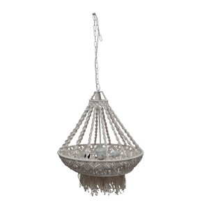 Storied Home Handwoven Cotton Macramé Pendant Lamp, Fringed Metal and Cotton Lighting - 1 of 4
