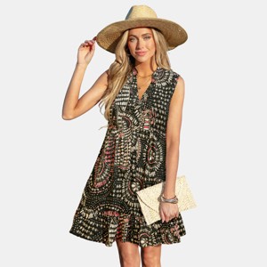 Women's Boho Printed Sleeveless Beach Dress with Tassel Tie - Cupshe - 1 of 4