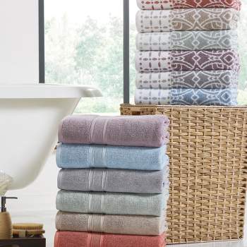 Eula Modern 6 Piece Cotton Towel Set, Stylish Damask Pattern, Slate Blue-  Saltoro Sherpi, 1 unit - Harris Teeter