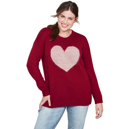Ellos Women's Plus Size Love Sweater - 34/36, Rich Burgundy Oyster Grey ...