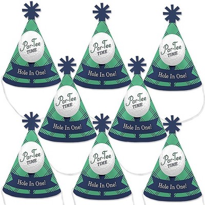 Big Dot of Happiness Par-Tee Time - Golf - Mini Cone Birthday or Retirement Party Hats - Small Little Party Hats - Set of 8