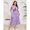 Women's Plus Size Maxi Dress Flutter V Neck Sleeveless Flowy Boho Floral Print Summer Casual Wedding Party Formal Dresses - 3 of 4