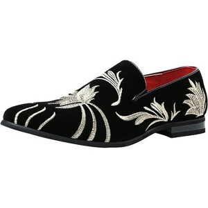 Santimon Mens Slip-On Loafers Dress Tuxedo Embroidery Suede Casual Suit Shoes Black - 1 of 4