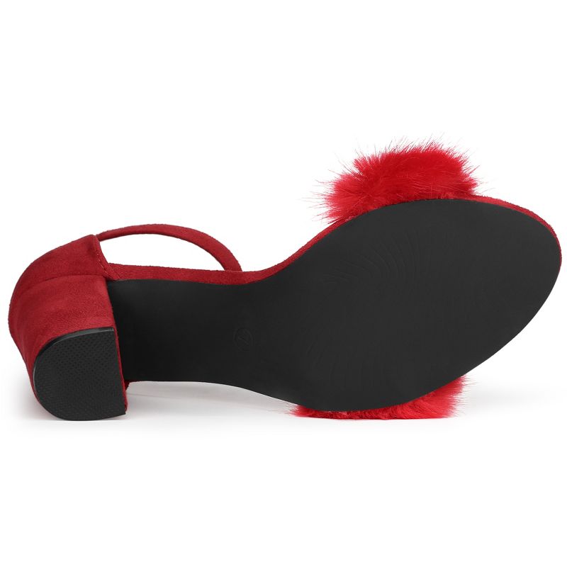 Allegra K Women's Faux Fur Buckle Closure Ankle Strap Block Heels Sandals, 5 of 7
