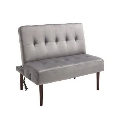 45.28'' Foldable Fashion Sofa Bed High End Flannel Fabric Back Adjustable Sofa Recliner Futon Gray
