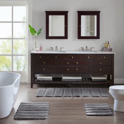 Kumasinova Tufted Pearl Channel Bathroom Rugs, Washable Rug, High-Low Stripe Bath Rug, Non-Skid Door Mat, Area Rug, Oeko-Tex Certified