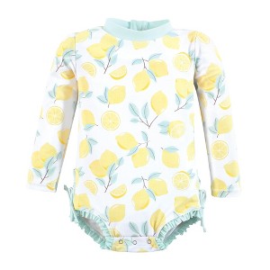 Hudson Baby Girls Rashguard Baby Swimsuit, Mint Lemons - 1 of 2