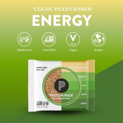 Protein Puck Good Vibes Nutrition Bars - Sunflower Butter - 3.2oz/16ct: Chewy, 7g Protein, Ready to Eat
