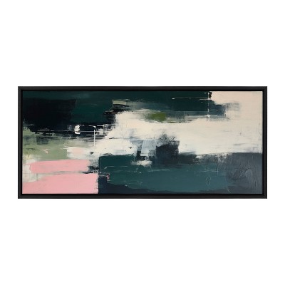 Emerald Blush Abstract Canvas Print with Black Frame, 18x40