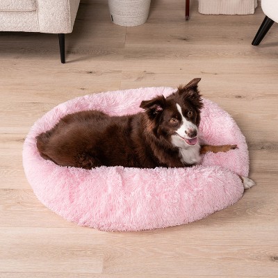 Medium Pink Faux Fur Round Calming Pet Bed