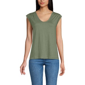 Lands' End Women's Linen Blend Cap Sleeve Gathered Shoulder Tee - 1 of 4