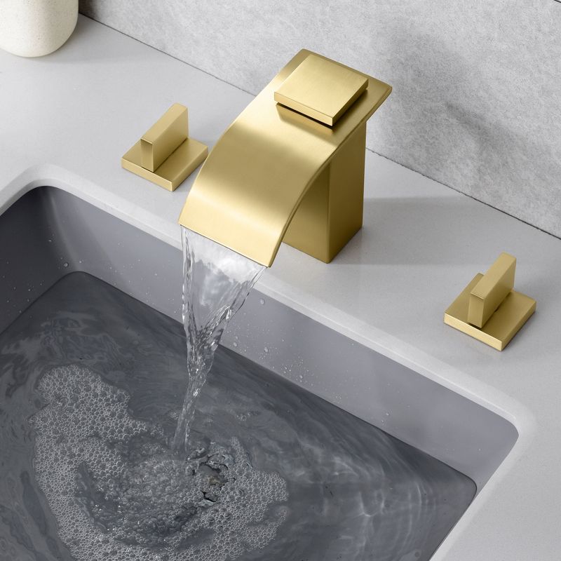 Sumerain Brushed Gold Waterfall Bathroom Faucet 3 Hole 8 Inch Widespread Bathroom Sink Faucet, 4 of 9