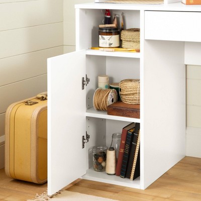 White Wood Craft Desk with Hutch and Filing Cabinet