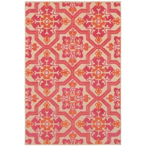 Captiv8e Designs Costa Mixed Pile Floral Medallions Sand/Pink Indoor/Outdoor Rug - 1 of 4
