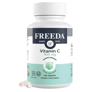 Freeda Vegan Vitamin C 500mg – Immune Support, Skin & Hair Health – Kosher, Gluten-Free, No Artificial Flavors - 1 of 4