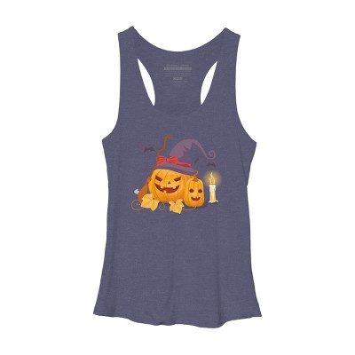 Women's Design By Humans Halloween Witch Pumpkins With Bats By VectorVillain Racerback Tank Top