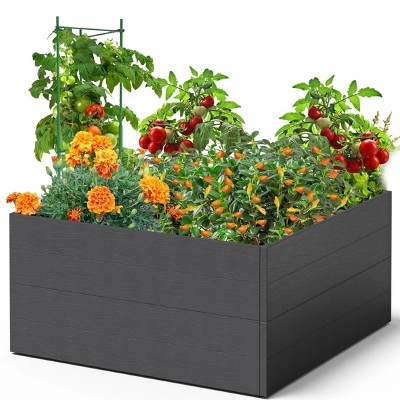 Syemin Planters 2 Pcs Metal Rectangular Raised Garden Bed Anti-Rust Coating for Flowers Vegetables Herbs Outdoor Use, Black, 47.24"*47.24"*23.62"