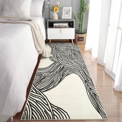 Washable Runner Rug Modern Abstract Runner Non Slip Non Shedding Kitchen Rugs, Rubber Backed Entryway Rug, Soft Low Pile Neutral