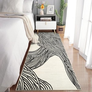 Washable Runner Rug Modern Abstract Runner Non Slip Non Shedding Kitchen Rugs, Rubber Backed Entryway Rug, Soft Low Pile Neutral - 1 of 4
