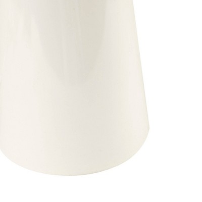White Ceramic and Wood Table Lamp with Drum Shade