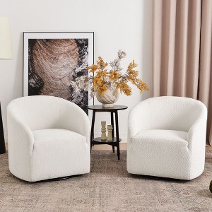 KINWELL Boucle Upholstered Swivel Barrel Armchair (Set of 2) - 1 of 4