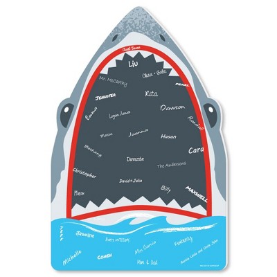 Big Dot of Happiness Shark Zone - Shark Guest Book Sign - Jawsome Shark Party or Birthday Party Guestbook Alternative - Signature Mat