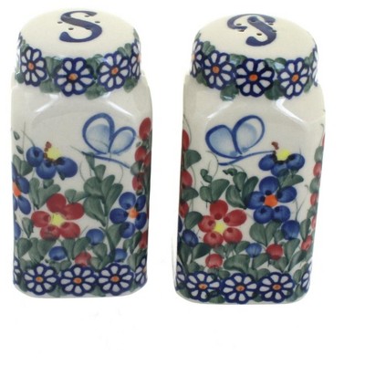 Blue Rose Polish Pottery Garden Butterfly Large Salt & Pepper Shakers